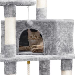 Topeakmart Multi-Level Cat Tree Cat Tower, 59''H Activity Center Tower Stand Furniture with Scratching Posts, Plush Perch & Hammock