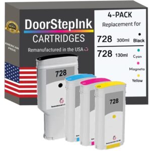 doorstepink remanufactured in the usa ink cartridge replacements for hp 728 300ml matte black, 130ml cyan magenta yellow 4pk for printers designjet t730 36-in t830 24-in t830 36-in