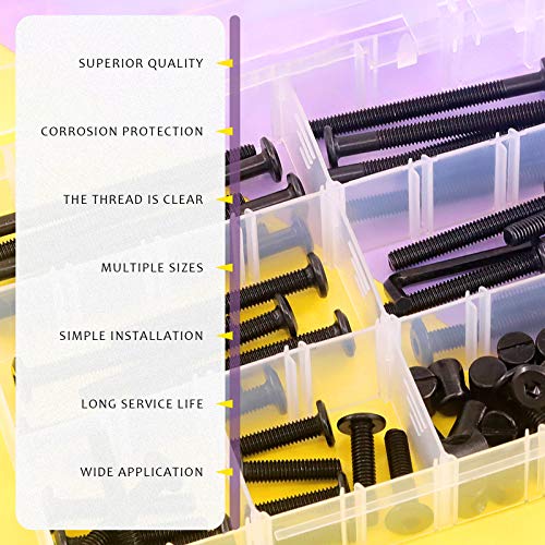 Swpeet 84Pcs Black M6 × 20/30/40/50/60/70/80mm Crib Hardware Screws Kit, Hex Socket Head Cap Crib Baby Bed Bolt and Barrel Nuts with 1 x Allen Wrench Perfect for Furniture, Cots, Crib Screws