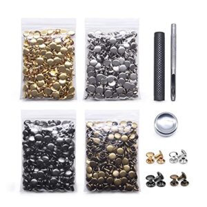 400 sets leather rivets,double cap rivet tubular 4 colors metal studs with fixing tools for diy leather craft/clothes/shoes/bags/belts repair decoration (8x8mm)