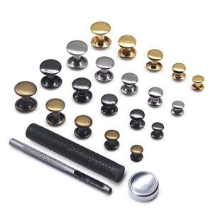 400 Sets Leather Rivets,Double Cap Rivet Tubular 4 Colors Metal Studs with Fixing Tools for DIY Leather Craft/Clothes/Shoes/Bags/Belts Repair Decoration (8x8mm)