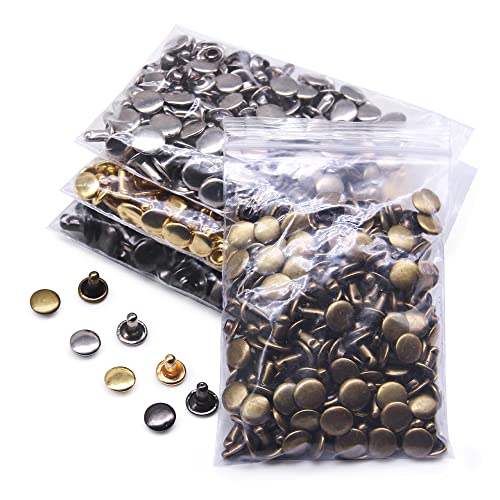 400 Sets Leather Rivets,Double Cap Rivet Tubular 4 Colors Metal Studs with Fixing Tools for DIY Leather Craft/Clothes/Shoes/Bags/Belts Repair Decoration (8x8mm)