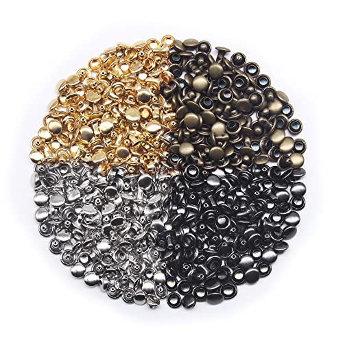 400 Sets Leather Rivets,Double Cap Rivet Tubular 4 Colors Metal Studs with Fixing Tools for DIY Leather Craft/Clothes/Shoes/Bags/Belts Repair Decoration (8x8mm)