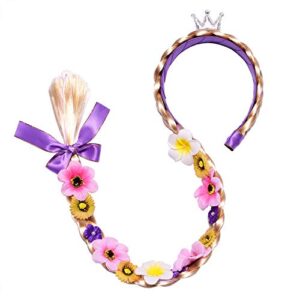 cmiko princess rapunzel wig 22 inch long hair headbands costume accessories with tiara flowers garland for little girls dress up birthday party