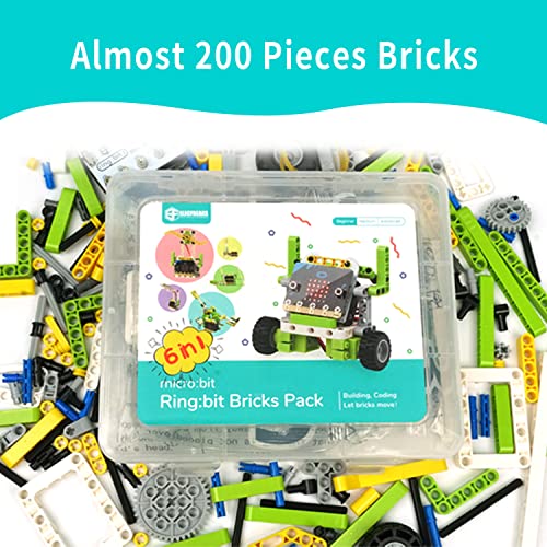 ELECFREAKS microbit Ring:bit 6-in-1 Building Bricks Kit, Programmable STEM Educational Learning Kit with 200+ Building Blocks(Without Micro:bit)