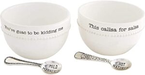 mud pie salsa and guacamole serving set of 2 with spoons, white