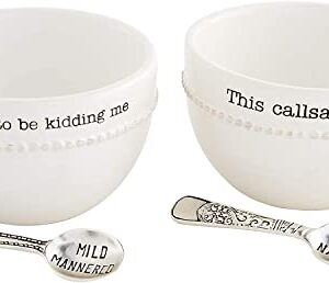 Mud Pie Salsa and Guacamole Serving Set of 2 with Spoons, White