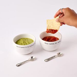 Mud Pie Salsa and Guacamole Serving Set of 2 with Spoons, White