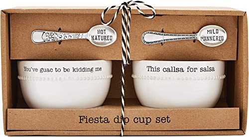 Mud Pie Salsa and Guacamole Serving Set of 2 with Spoons, White