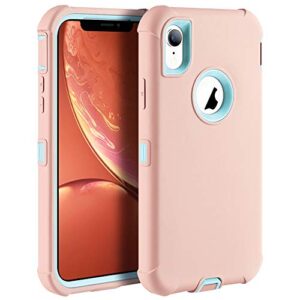 sansunto for iphone xr case pink, silicone durable protective heavy duty full body defender shockproof hybrid hard pc & soft bumper cover for phone xr 6.1 inch (grapefruit/teal)