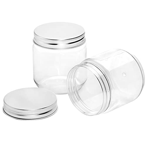 Fasmov 25 Pack 8 Ounce Clear Plastic Jars Containers with Screw On Lids, Round Empty Plastic Slime Storage Containers for Kitchen & Household Storage - BPA Free