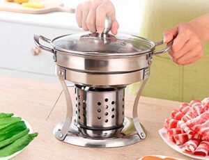 hinomaru collection shabu shabu mini hot pot stainless steel with glass lid chafing dish single serving mini casserole pot cooking gel fuel cookware