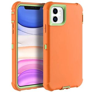 sansunto for iphone 11 case orange, silicone durable protective case,heavy duty shockproof full body case 3in1 hard pc bumper and back cover for iphone 11 6.1 inch (orange/matcha green)