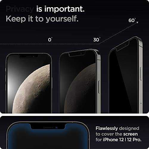 Spigen Tempered Glass Screen Protector [GlasTR EZ FIT - Privacy] Designed for iPhone 12 / iPhone 12 Pro - 2 Pack