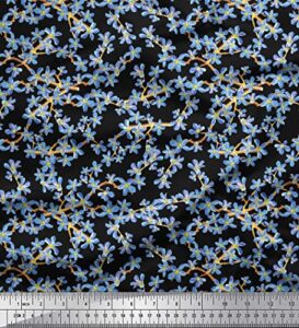 soimoi black cotton canvas fabric forget me not bush floral print fabric by the yard 58 inch wide