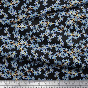 Soimoi Black Cotton Canvas Fabric Forget Me Not Bush Floral Print Fabric by The Yard 58 Inch Wide