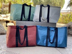 foremost reusable bags extra large hd assorted colors square pattern 4 pack multi-purpose totes, blue, red, gray and green (74003)