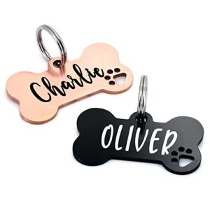 ultra joys stainless steel pet id tags, personalized dog tags engraved for pets on both sides, dog bone tag, customized dog tags and cat tags, dog id tag for dogs (small, black)