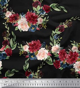 soimoi black cotton canvas fabric ranunculus & penoy floral print printed craft fabric by the yard 44 inch wide