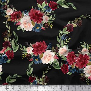 Soimoi Black Cotton Canvas Fabric Ranunculus & Penoy Floral Print Printed Craft Fabric by The Yard 44 Inch Wide