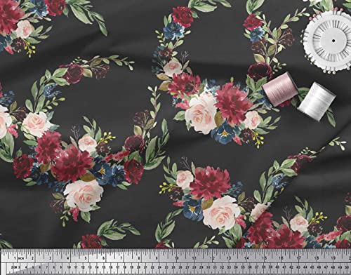 Soimoi Black Cotton Canvas Fabric Ranunculus & Penoy Floral Print Printed Craft Fabric by The Yard 44 Inch Wide