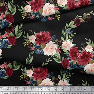 Soimoi Black Cotton Canvas Fabric Ranunculus & Penoy Floral Print Printed Craft Fabric by The Yard 44 Inch Wide