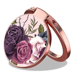 cell phone ring holder finger stand - mosnovo black purple flower garden kickstand for girls women, 360° rotation metal ring grip for magnetic car mount, compatible with all smartphone - rose gold