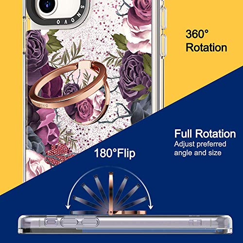 Cell Phone Ring Holder Finger Stand - MOSNOVO Black Purple Flower Garden Kickstand for Girls Women, 360° Rotation Metal Ring Grip for Magnetic Car Mount, Compatible with All Smartphone - Rose Gold