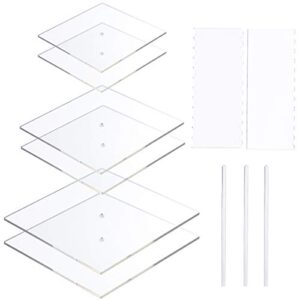 aquiver acrylic square cake disk set - cake discs circle base boards with center hole - 2 comb scrapers (4 patterns) & 3 dowel rod - 6.25", 8.25", 10.25", 2 of each size - supplies for 3 tier cakes