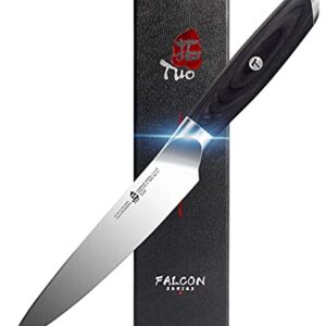 TUO Kitchen Utility Knife - 5 inch Kitchen Cooking Knife Paring Knife- German HC Steel Non-Serrated Steak Knife - Full Tang Pakkawood Handle - Falcon Series with Gift Box