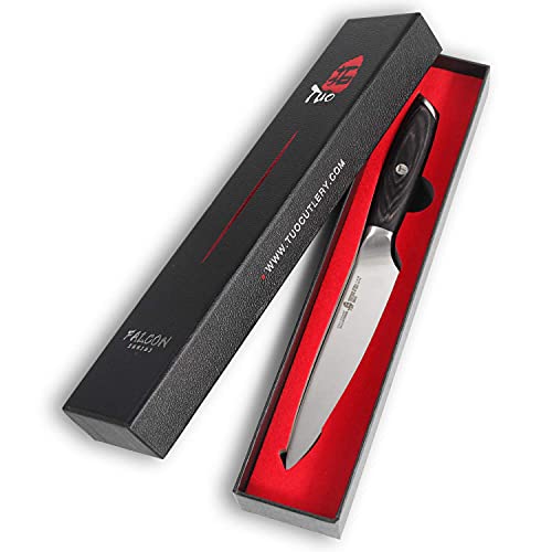 TUO Kitchen Utility Knife - 5 inch Kitchen Cooking Knife Paring Knife- German HC Steel Non-Serrated Steak Knife - Full Tang Pakkawood Handle - Falcon Series with Gift Box
