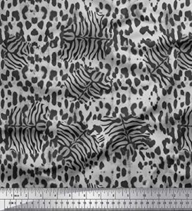 soimoi gray cotton canvas fabric leopard & tiger animal skin printed fabric 1 yard 44 inch wide