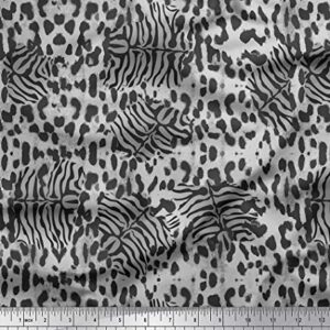 Soimoi Gray Cotton Canvas Fabric Leopard & Tiger Animal Skin Printed Fabric 1 Yard 44 Inch Wide