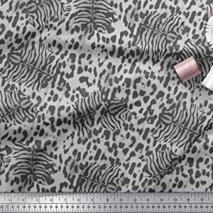 Soimoi Gray Cotton Canvas Fabric Leopard & Tiger Animal Skin Printed Fabric 1 Yard 44 Inch Wide