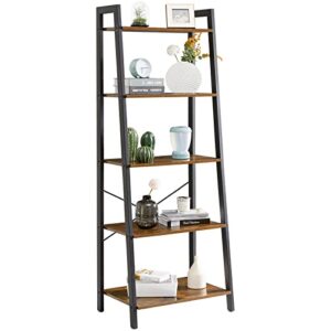 ymyny ladder shelf, industrial 5 tier bookshelf, standing bookcase, multifunctional open storage rack, plant stand, 23.6 x 15.5 x 67.3 inch, metal frame, rustic brown, uhtmj017h