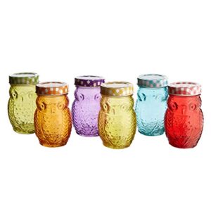 style setter 206242-6gb owl colors 6 piece glass jar set- glass canister with airtight metal lids, multi colors, 2.5 x 2.5 x 5.25"""