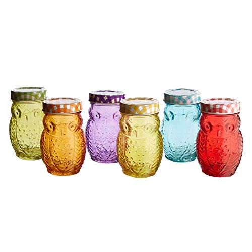 Style Setter 206242-6GB Owl Colors 6 Piece Glass Jar Set- Glass Canister with Airtight Metal Lids, Multi Colors, 2.5 x 2.5 x 5.25"""