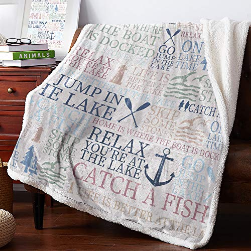 Edwiinsa Ultra Soft Reversible Throw Blankets 50" x 80" Nautical Anchor Lamb Cashmere Blankets for Bed/Couch, Lake Life Sailboat