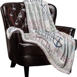 Edwiinsa Ultra Soft Reversible Throw Blankets 50" x 80" Nautical Anchor Lamb Cashmere Blankets for Bed/Couch, Lake Life Sailboat