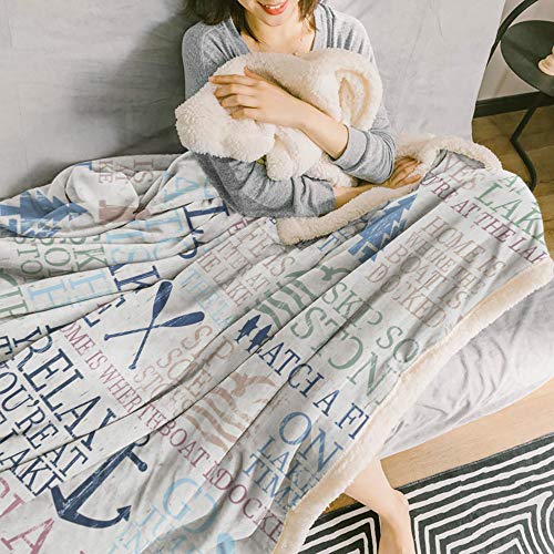 Edwiinsa Ultra Soft Reversible Throw Blankets 50" x 80" Nautical Anchor Lamb Cashmere Blankets for Bed/Couch, Lake Life Sailboat