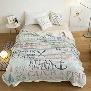 Edwiinsa Ultra Soft Reversible Throw Blankets 50" x 80" Nautical Anchor Lamb Cashmere Blankets for Bed/Couch, Lake Life Sailboat