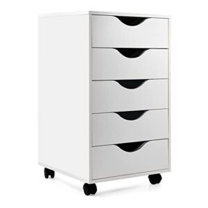edgewood 5 drawer filing cabinet storage file wood organizer dresser chest, 16"d x 16"w x 26"h, white