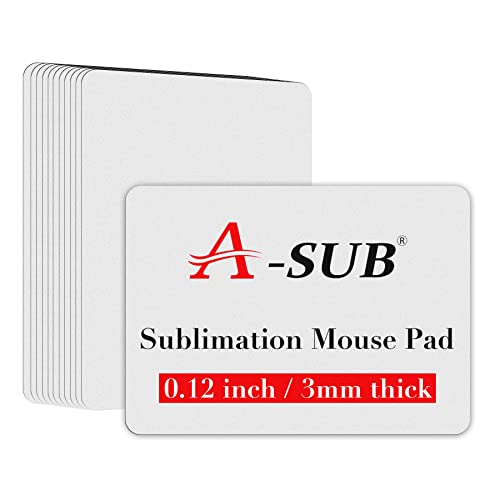 A-SUB Sublimation Mouse Pad Blank Rectangular Blanks 3mm Thick for Transfer Heat Press Printing Crafts 9.4x7.9x0.12 Inches White 11pcs