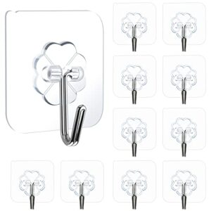 48pcs adhesive hooks 22lb(max) heavy duty wall hooks waterproof oilproof utility hooks clear reusable strong sticky self adhesive hooks coat hat towel hanger for bathroom shower kitchen door