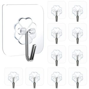 48Pcs Adhesive Hooks 22lb(Max) Heavy Duty Wall Hooks Waterproof Oilproof Utility Hooks Clear Reusable Strong Sticky Self Adhesive Hooks Coat Hat Towel Hanger for Bathroom Shower Kitchen Door