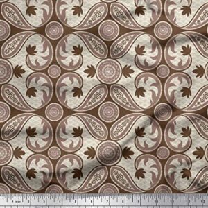 Soimoi Brown Cotton Canvas Fabric Paisleys Paisley Printed Fabric 1 Yard 44 Inch Wide