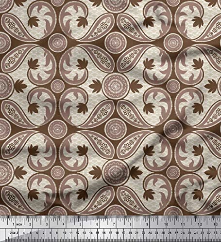 Soimoi Brown Cotton Canvas Fabric Paisleys Paisley Printed Fabric 1 Yard 44 Inch Wide