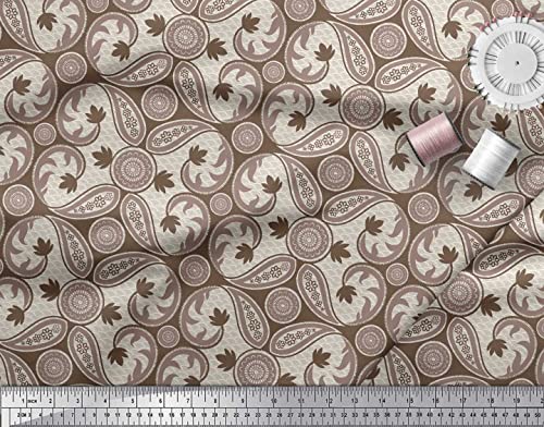 Soimoi Brown Cotton Canvas Fabric Paisleys Paisley Printed Fabric 1 Yard 44 Inch Wide