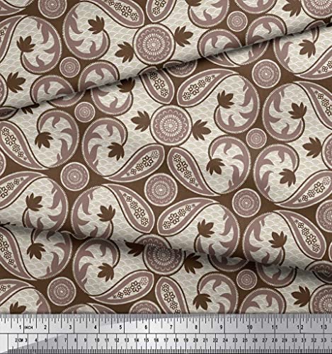 Soimoi Brown Cotton Canvas Fabric Paisleys Paisley Printed Fabric 1 Yard 44 Inch Wide