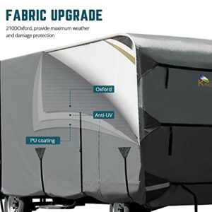 KING BIRD 210D Oxford Travel Trailer RV Cover, Rip-Stop Grid-Woven, Fits 27-30Ft Camper Motorhome - Waterproof, Windproof, Anti-UV with 2 PCS Straps & 4 Tire Covers